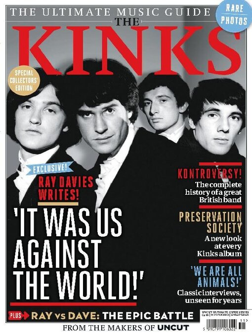 Image of all four members of The Kinks. Above this image is the title: The Ultimate Music Guide: The Kinks.